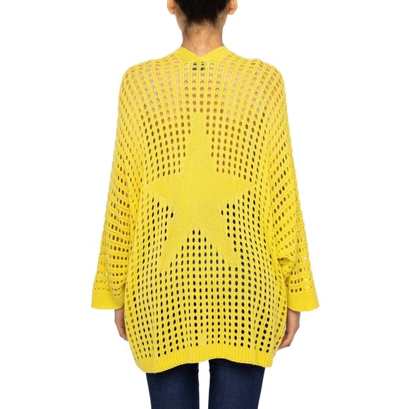 Women's Yellow Crochet Cardigan Size S Star Knit Soft Cozy Oversized Casual - Picture 2 of 2
